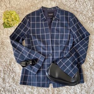 Banana Republic Navy Blue Bell Sleeve Plaid Blazer